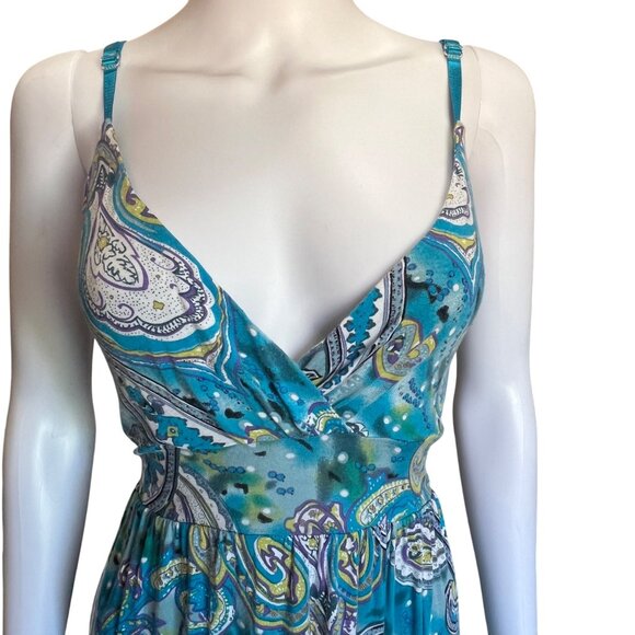 Derek Heart Y2K Paisley Print Sleeveless Blue Midi Dress Adjustable Straps Sz L - Picture 3 of 4